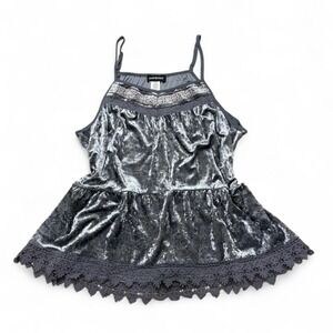 Weavers silver crushed velvet babydoll camisole lace trim adjustable straps XXL